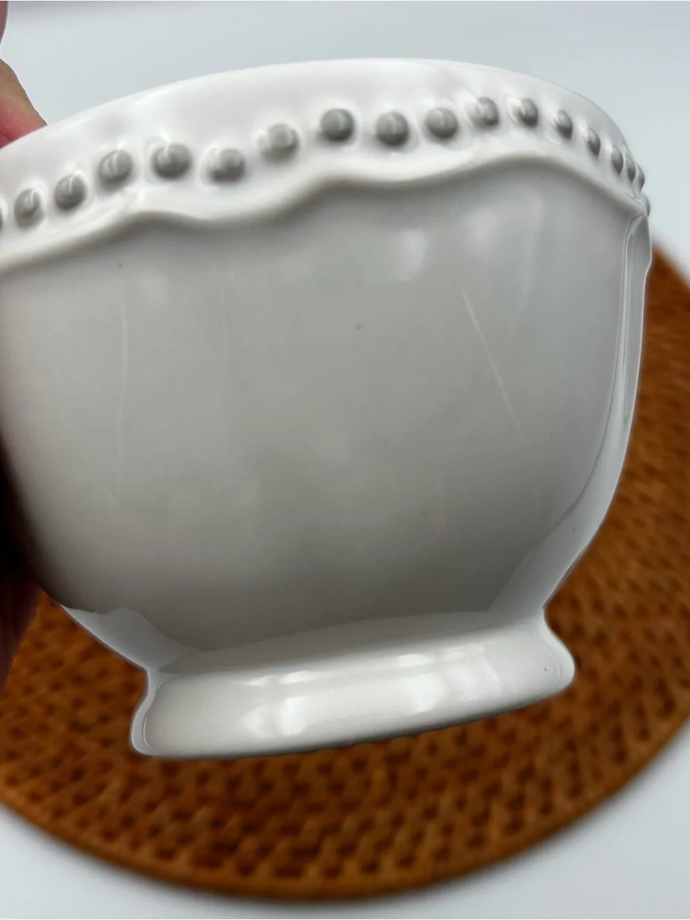 Pottery Barn Emma White Beaded Sugar Bowl Ceramic Rustic Farmhouse With Lid